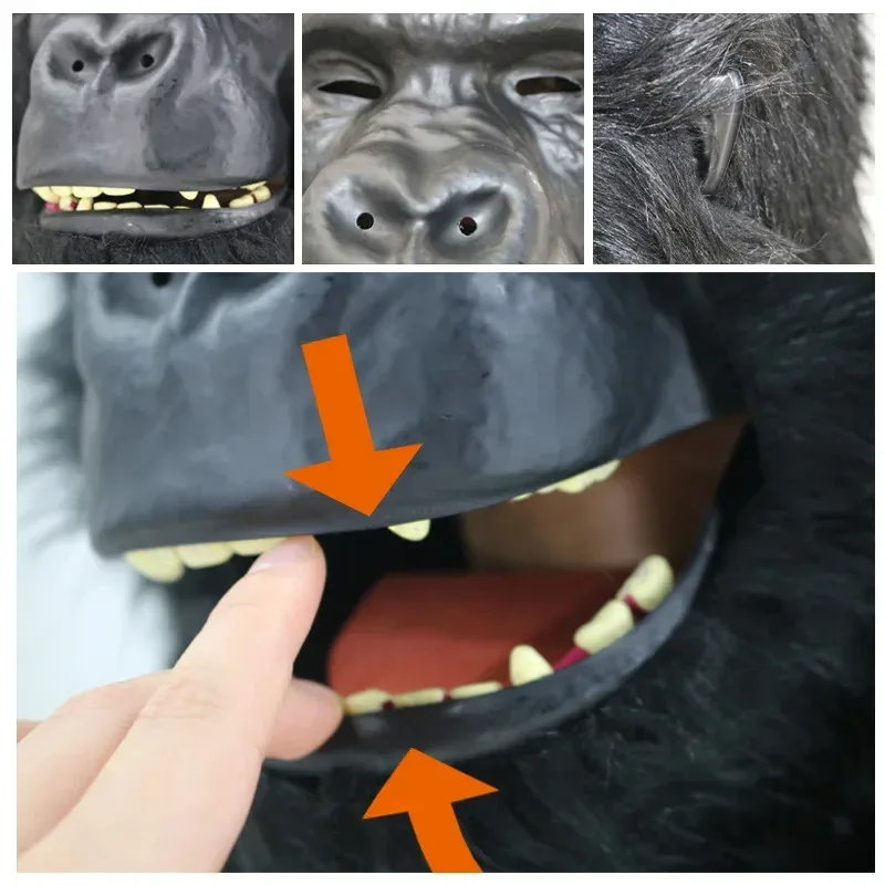 Gorilla-Maske mit beweglichem Mund, vollen Kopfmasken, Plüsch, realistische Tiermaske, Karneval, Party, Cosplay, Performance, Kostüm-Requisiten