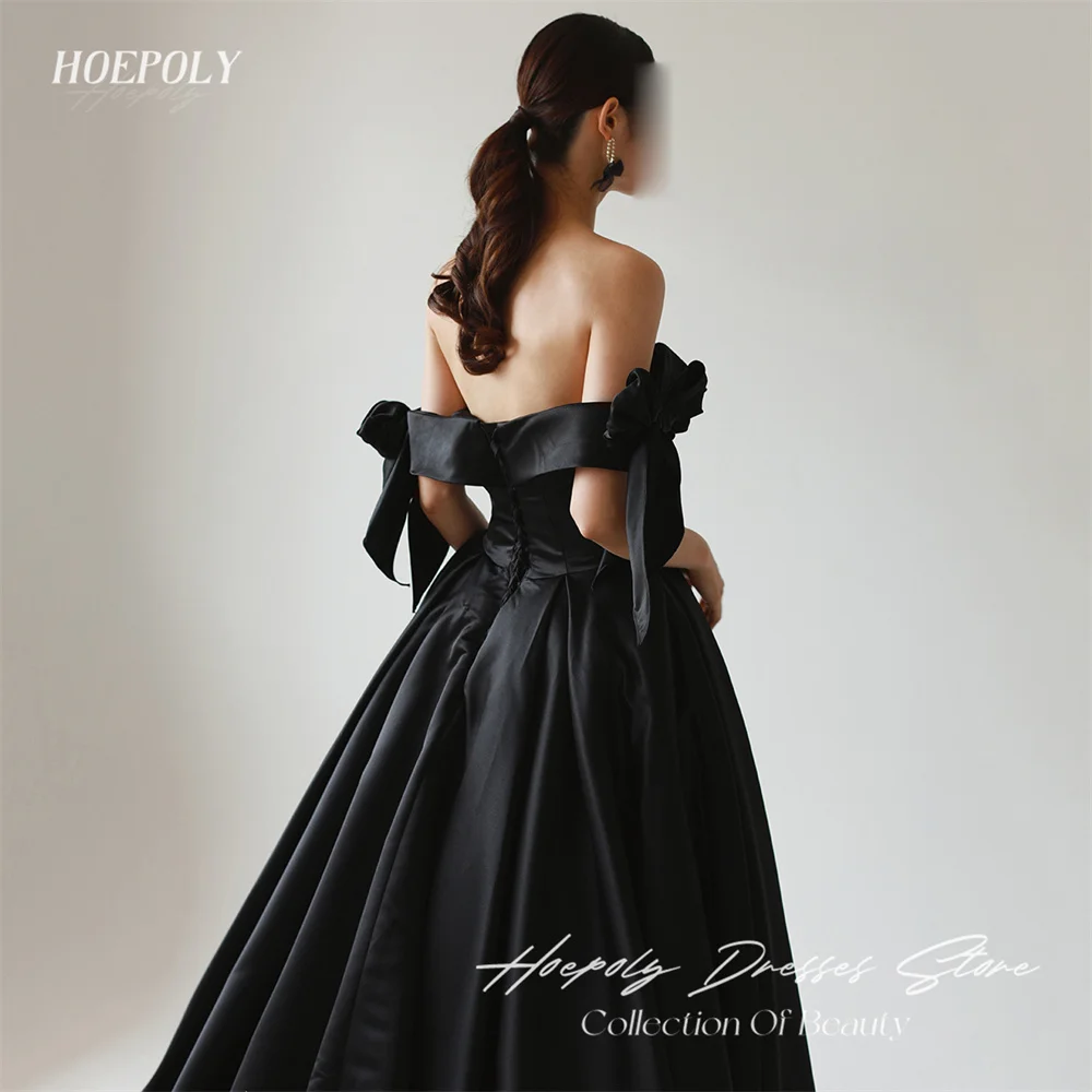 Hoepoly-Robe de soirée longue A-ligne dos nu pour femme, robe de Rhformelle, chérie, nœud hors de l'initiative, longueur au sol, nouveau