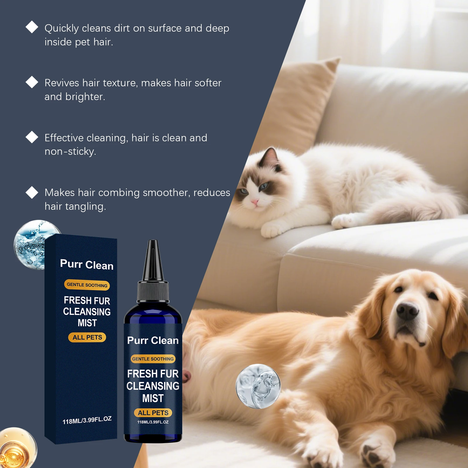 Pet Hair Cleaning Spray No Rinse Dry Shampoo Sooth Deodorize Fresh Scent Keep Fur Smooth Fluffy Dog Cat Anti Frizz Conditioner