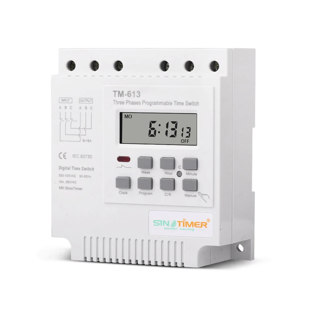 

TM613 380V 16A Three Phases Digital Timer Switch 7 Days Programmable Relay Timer Switch Motor Automatic Intelligent Controller