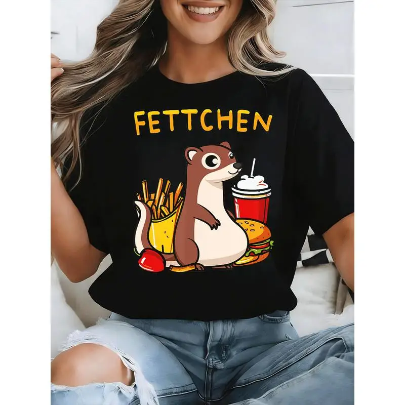 Fettchen Fat Ferret Fast Food Funny Graphic Black T-Shirt