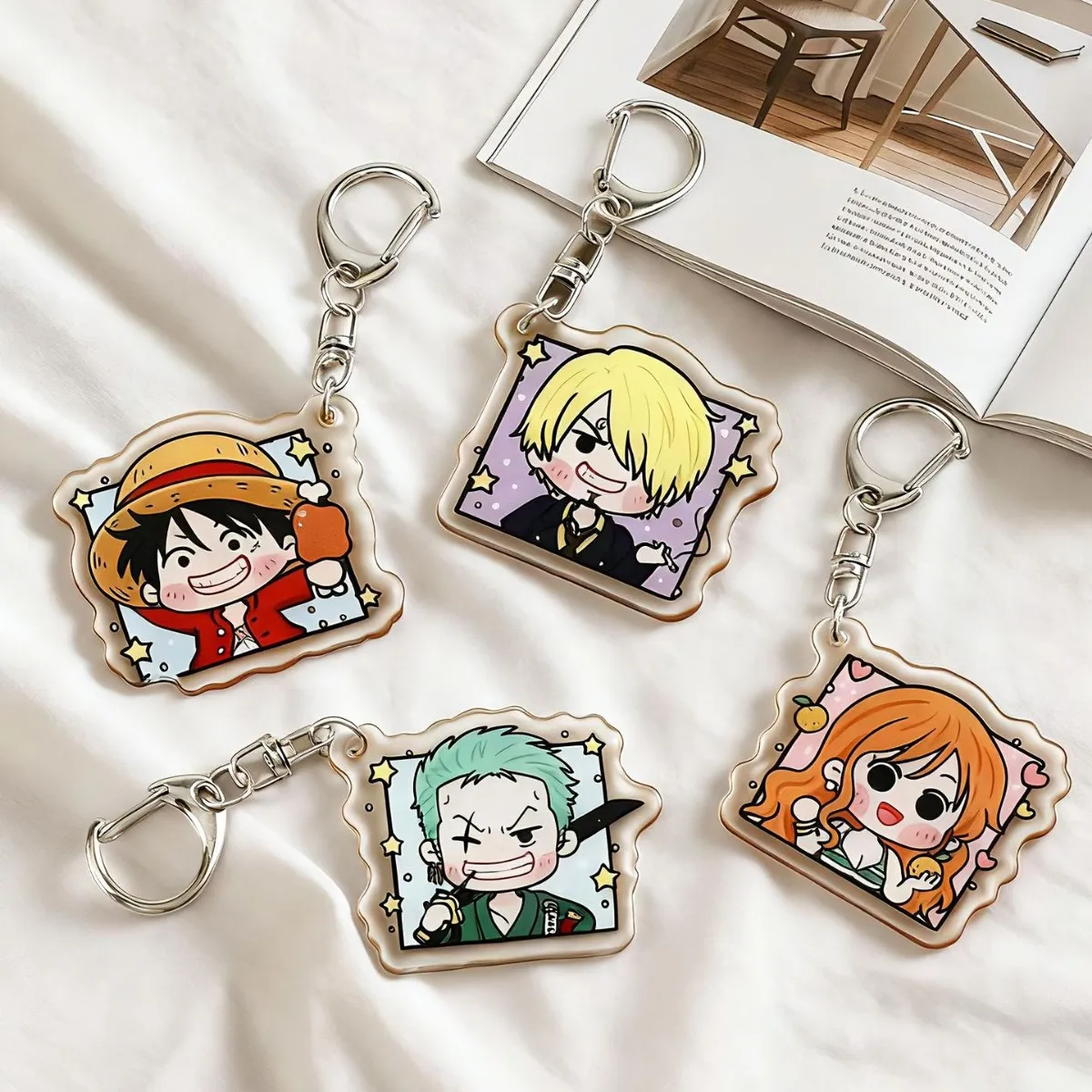 

Брелок из переработанного акрила с персонажами One Piece: Монки Д. Луффи, Ророноа Зоро, Винсмоук Санджи, Нами. Аниме-брелок, парный кулон, подарок.