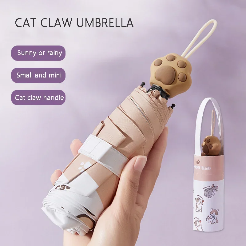 Anti-ultraviolet umbrella sunshade umbrella cute pet cat cat claw handle cute cartoon creative folding five-fold umbrella