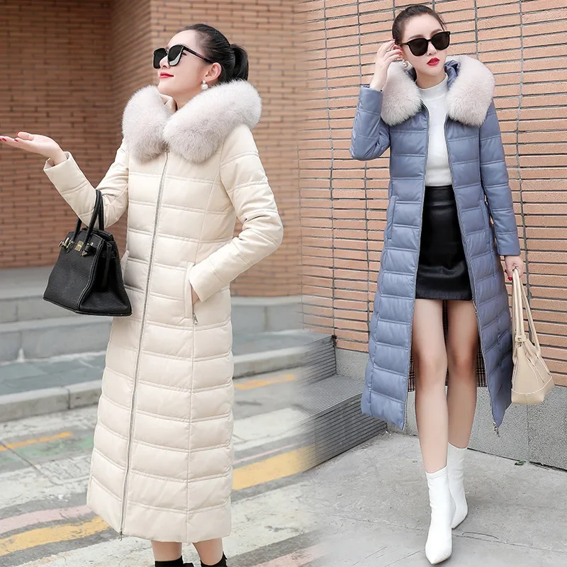 90% White Duck Down Jacket Women 2023 Winter Mid-length Jackets Thickened Elegant Leather Coat Woman Clothing Jaqueta Feminina