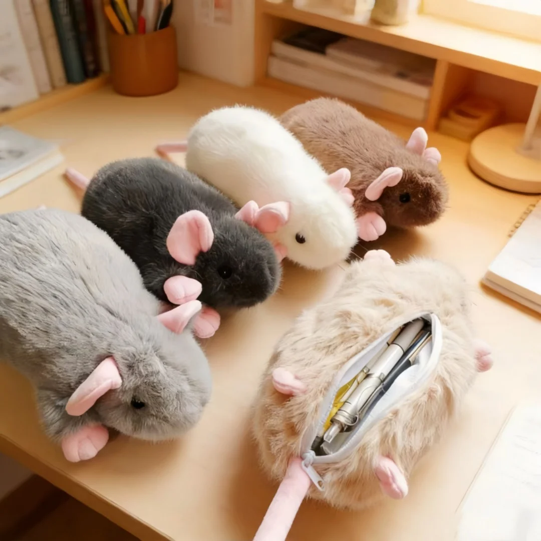 Cute Cartoon Fancy Rat Plush Pencil Pouch Soft Stuffed Animal Fancy Rat Creative School Stationery Back-to-School Gift for Kids