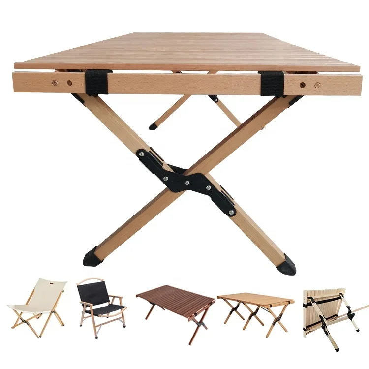 

Ready to Ship Outdoor Pine Wood Foldable Picnic Table Egg Roll Table Wooden Portable Camping Table With 4 Chairs Sets