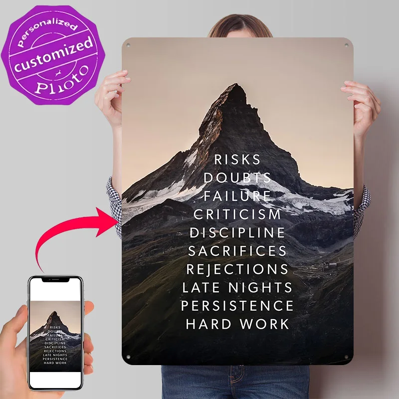 Poster métallique Mountain Success Motivation, cadeau parfait pour les fans et les amoureux, art mural personnalisé, plaque métallique pour accessoires de garage