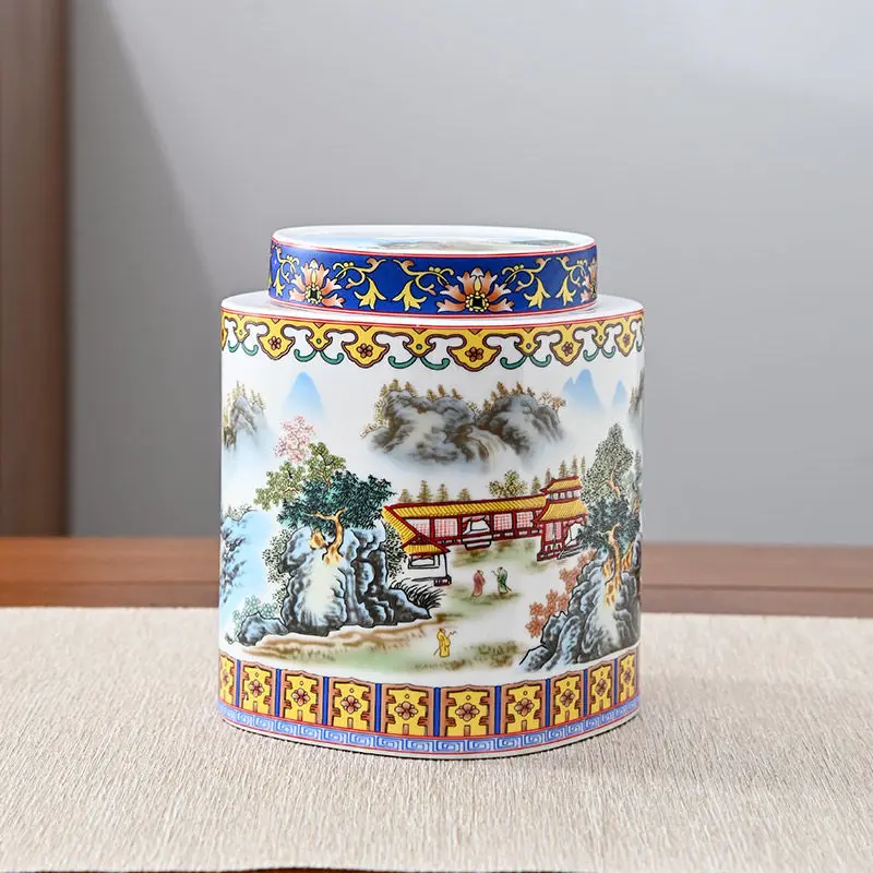 

Эмалированный цвет, пейзажная фигура, керамическое украшение, банка, настольная печать, влагостойкая канистра для чая, контейнер для хранения бутылок, украшения