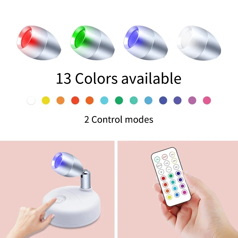 1PCS LED Cabinet Lights RGB 13 Colors Wireless Spotlights Remote Dimmable Wall Lamp For Room Art Showroom Hallway Lighting