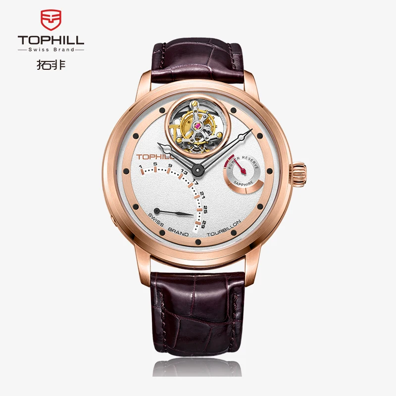 TOPHILL Tourbillon Swiss Crocodile Strap Waterproof Stainless Steel Sapphire Crystal Automatic Mechanical Watch for Man TU009G