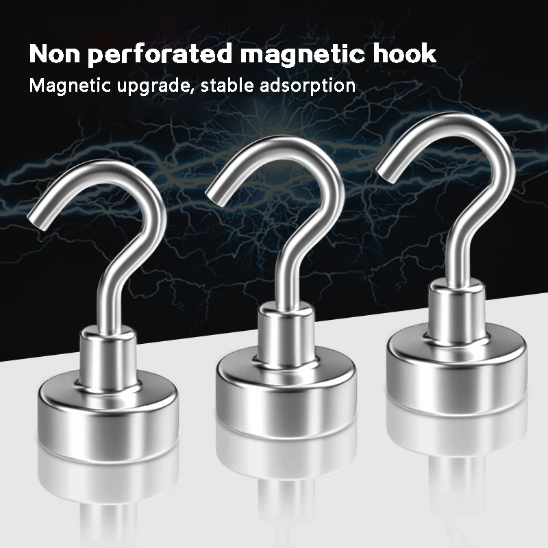 Creative Strong Magnet Hook Anti-Collision Metal Hook Super Suction Cup Non-Punching Magnetic Hook Kitchen Bedroom Home Storage