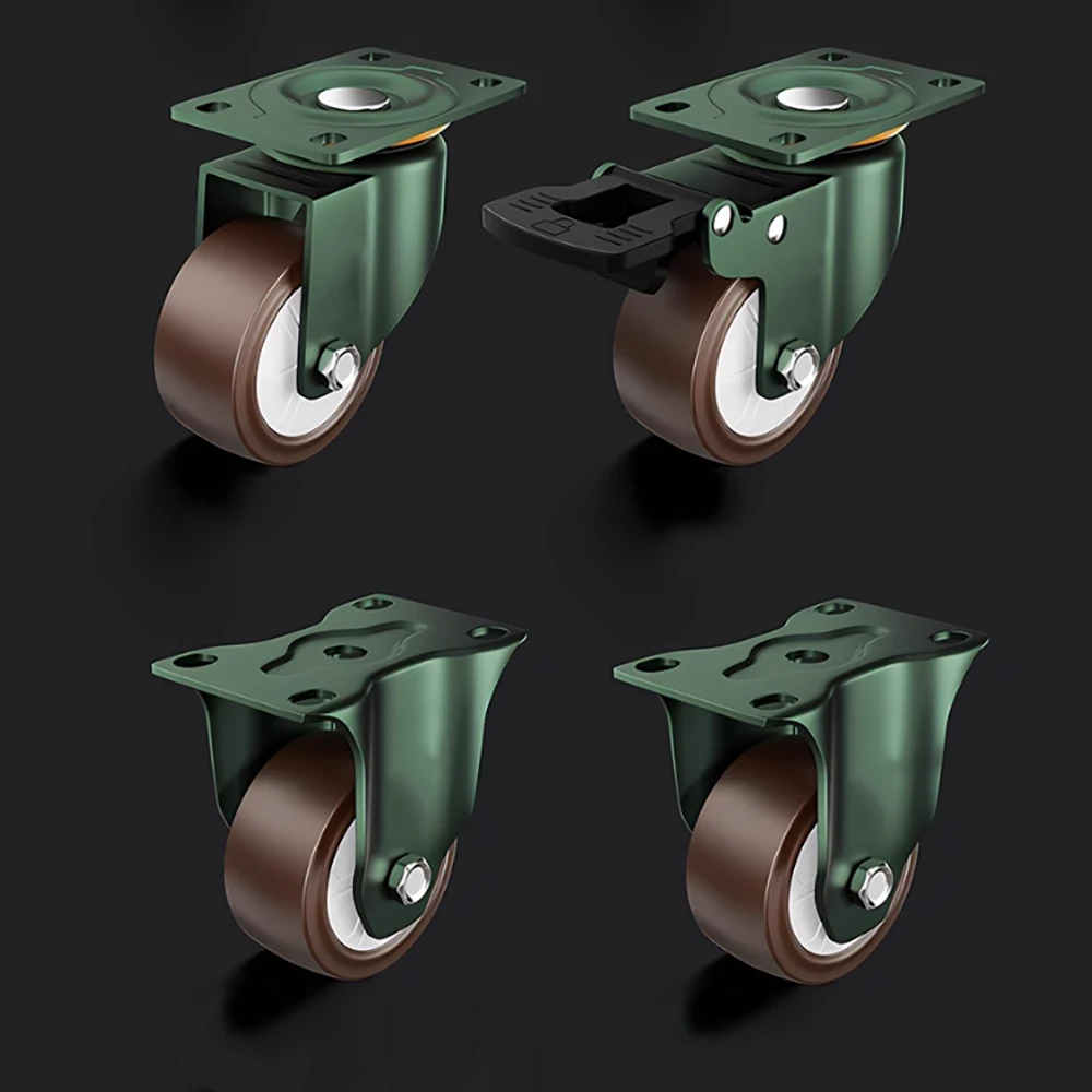 1Pcs 2.5-5 Inch Black Heavy-Duty Casters Silent Rotation Universal Universal Table Chair Wheels Hand Push Brake Wheel Accessorie
