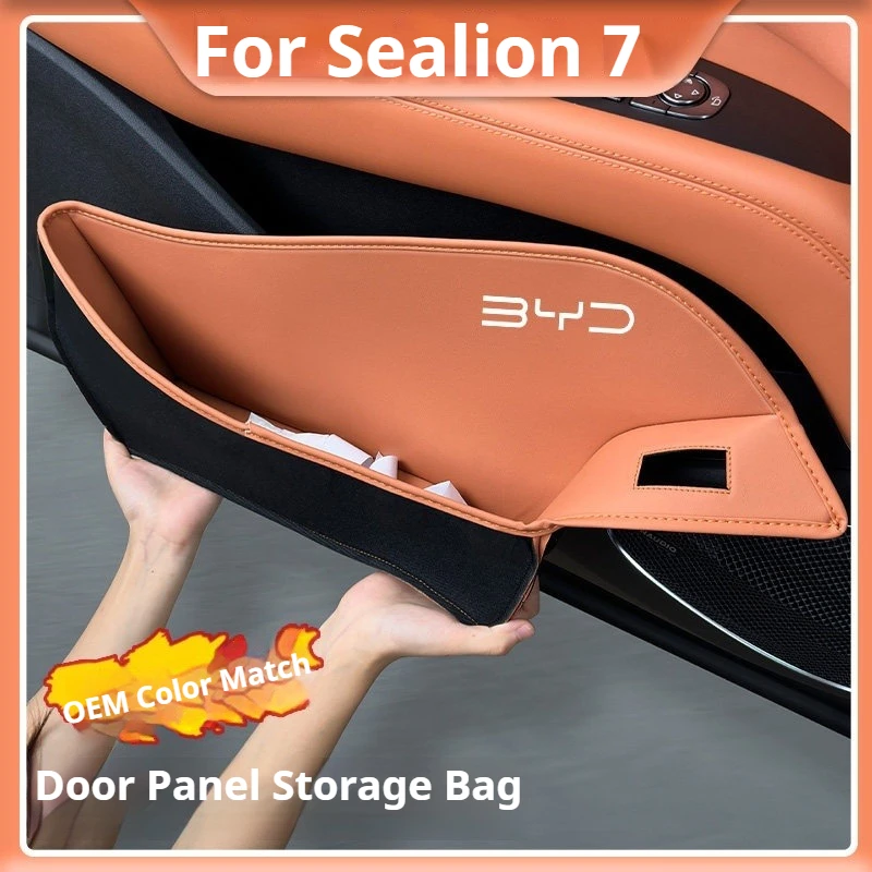 For 24 BYD Sealion 7 Car Door Compartment Storage Pocket Leather Door Groove Pad Anti Slip Noise Reduction Pad Car Accessories