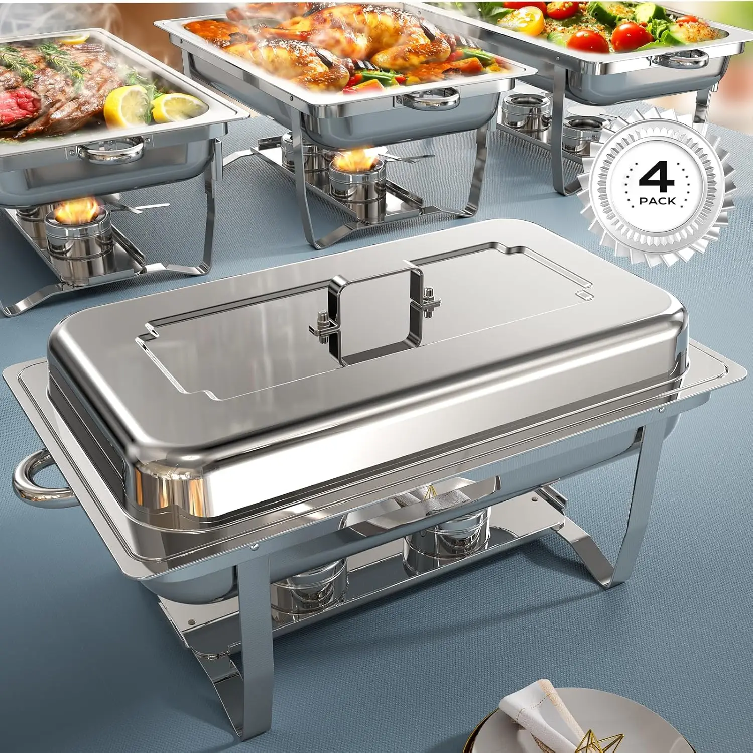 

Chafing Dishes for Buffet 4 Pack, [Ultrasonic Mirror Polishing] Chafing Dish Buffet Set 9QT, [Rolled Edge Finger Protection] Buf