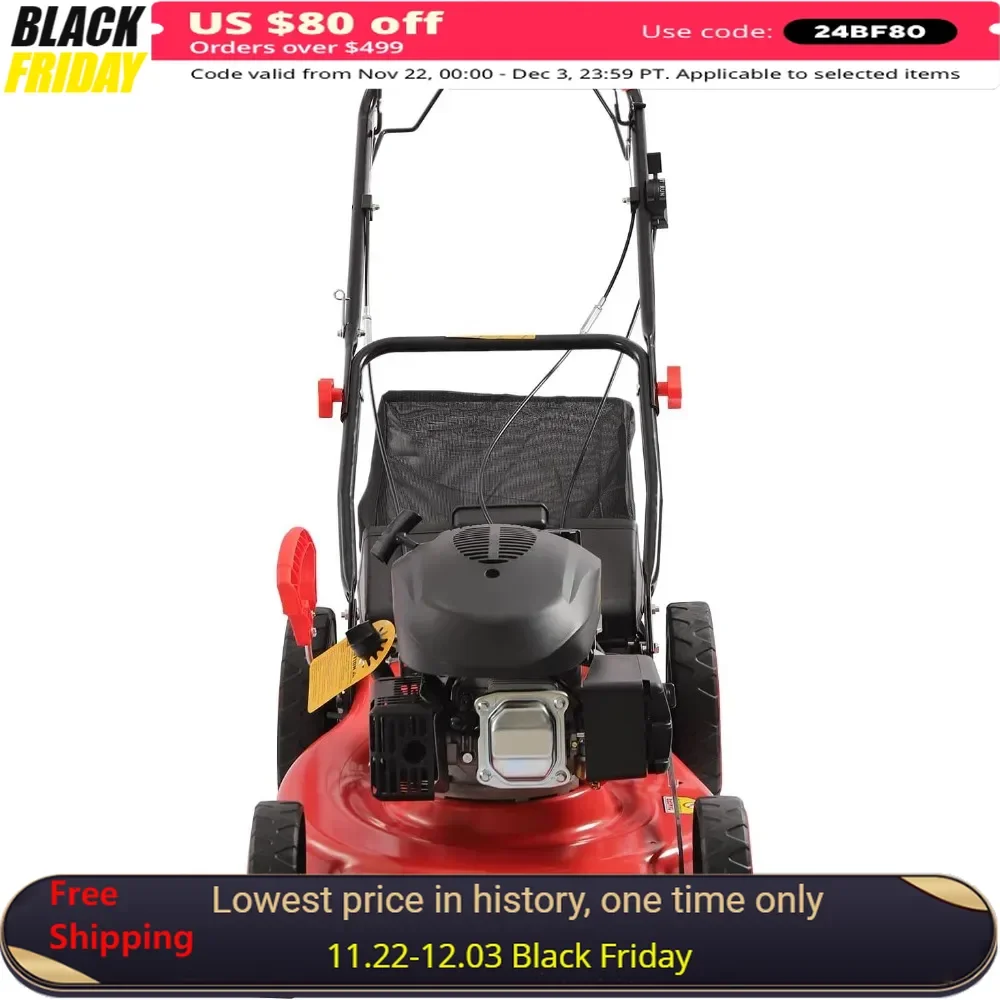 

20 Inch Gas Lawn Mower, Powered Self Propelled W/Bag, 4-Stroke 140CC Engine, Adjustable 8-Positions Cutting Height, Lawn Mower