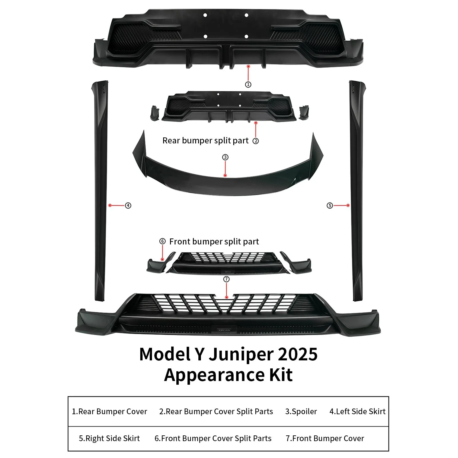 テスラ モデルY 2025 ジュニパー用 Yofer ボディキット フロントリップ サイドスカート リアディフューザー スポイラー エクステリア トップス シリコンバンパー PP アクセサリー