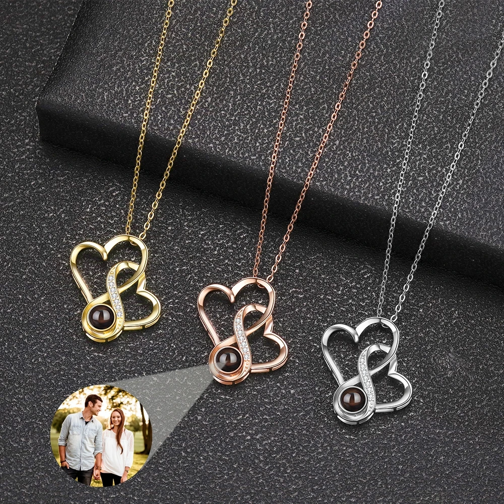 

Подвеска с двойным сердцем, ожерелье с фотографией на заказ для женщин, персонализированная проекционная фотография, серебряная цепочка 925, подарок на день рождения для подруги