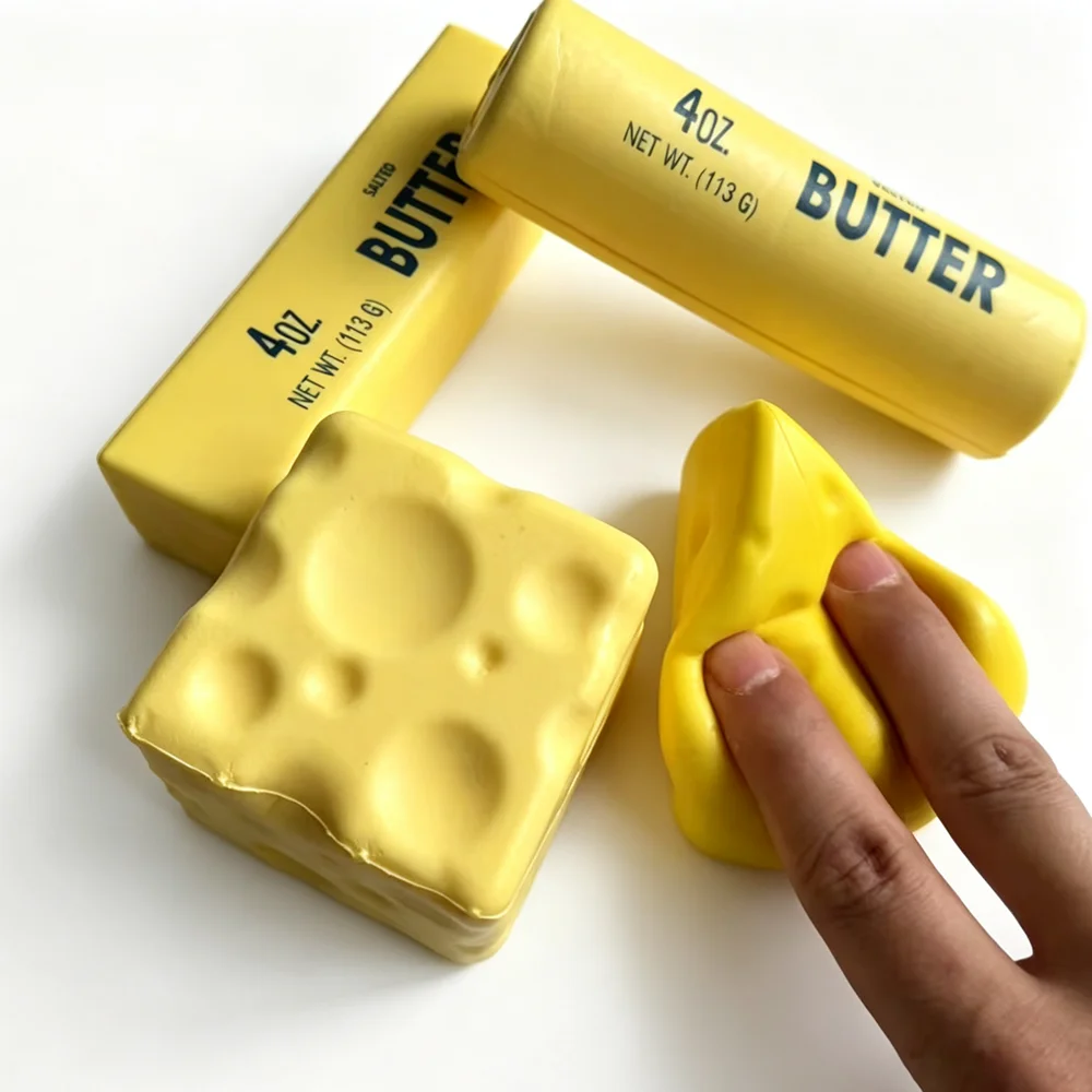 4-Piece Set Butter Stick Squishy Toy, Soft Slow Rising Fake Food Sensory Squeeze Fidget Toy, Anxiety Relief Gift for All Ages