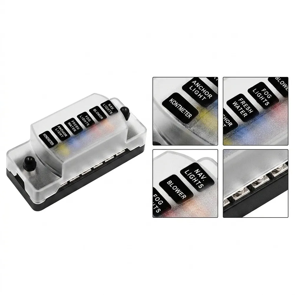 6 Circuit Automotive Fuse Box with LED Status Indicators for Cars For RVs Boats Yachts and Vehicle Electrical Systems
