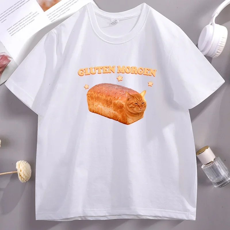 Gluten Morgen Lustiges Katzen-Baguette-T-Shirt für Männer und Frauen, lustiges T-Shirt mit Katzenmotiv, bequemes T-Shirt mit Rundhalsausschnitt und kurzen Ärmeln, Bekleidung. – Detail 6