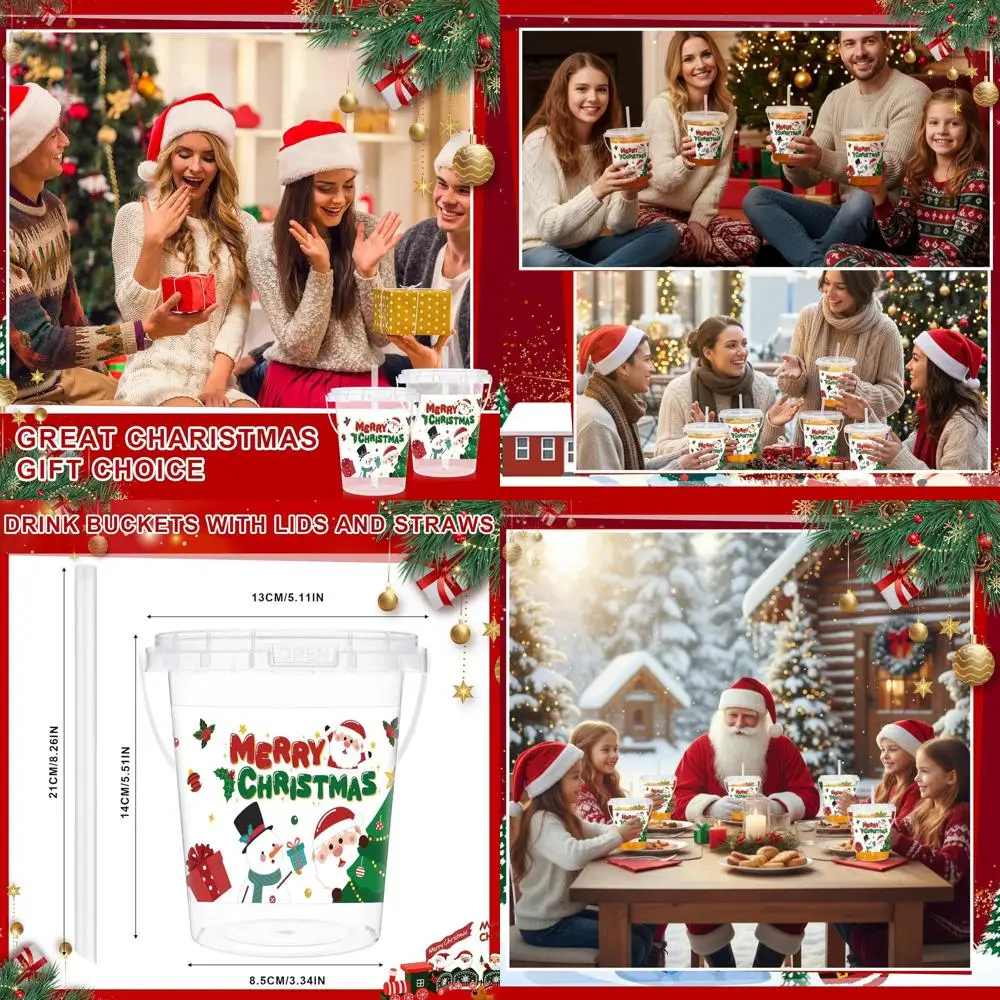 

20 Pack Merry Christmas Plastic Cups with Lids & Straws, 34 oz Reusable Travel Mugs for Festive Drinks, Ideal for X-Mas Parties