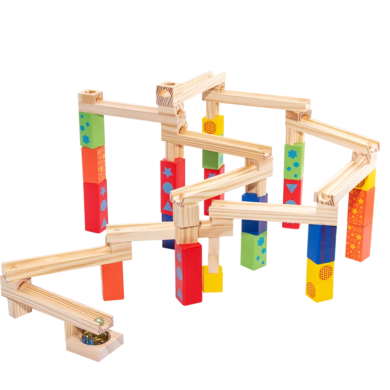 Marble Ball Run Track Stack Building Blocks 3D Wooden Toys Parent Child Interactive Game Kids Montessori Educational Toys Gifts