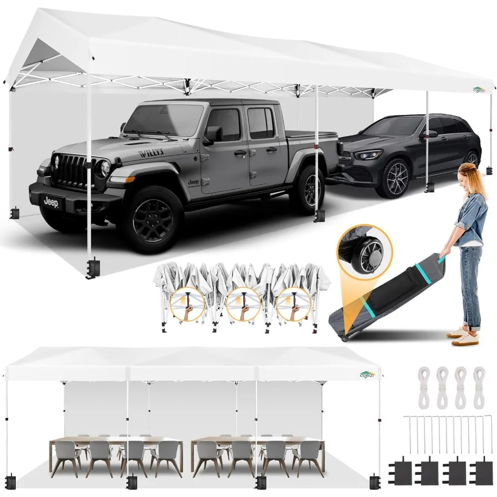 

Carport 10x30 Pop Up Canopy Car Tent with One Push Center Lock, Outdoor Portable Garage Tents for Parties UPF50+ Waterproof All