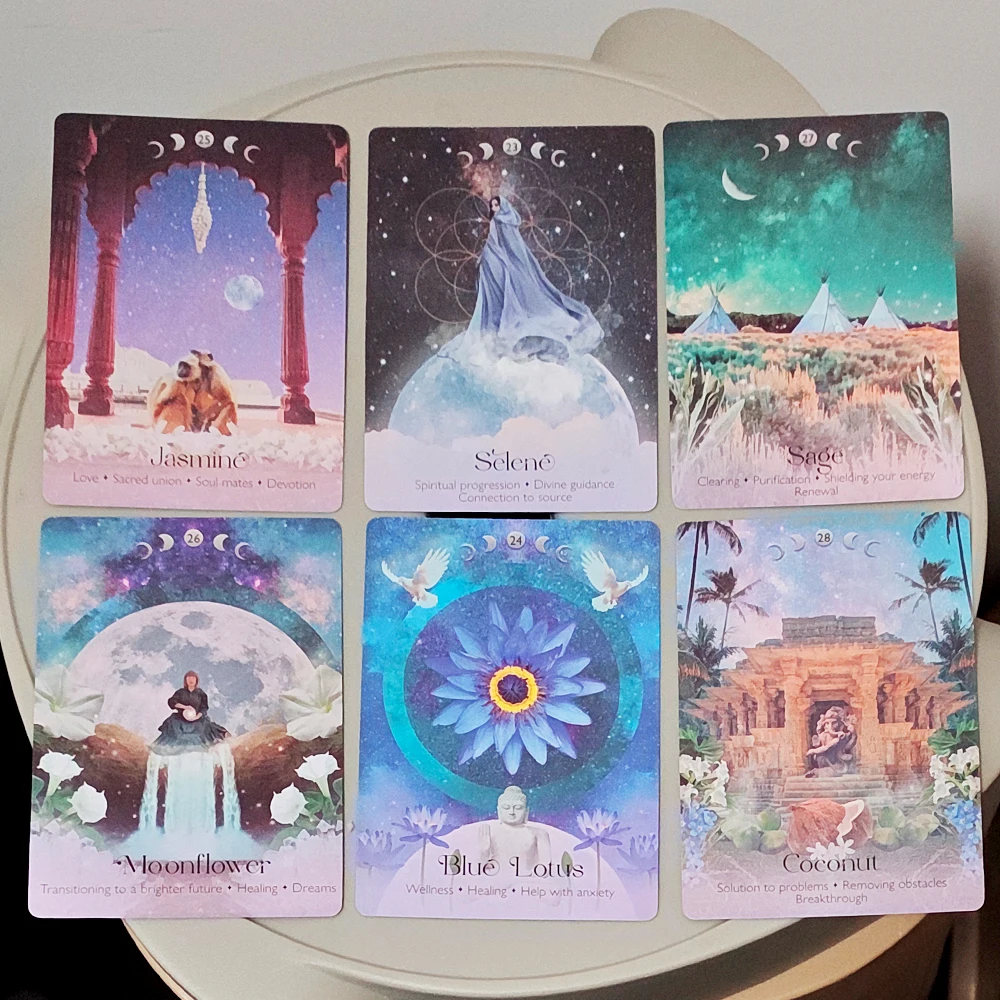 Picture 7: Lunar Magic Oracle Deck 40 Moon Cards Double-embossed, Moon Phases, Goddesses, Sacred Animals, Plants Spiritual Gift 10.5*7.5cm