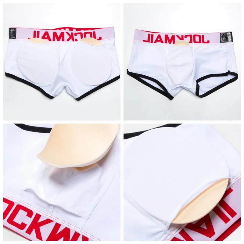 JOCKMAIL Padded mens underwear boxers Trunks with sexy gay penis pouch bulge enhancing Front + back Double removable push up cup