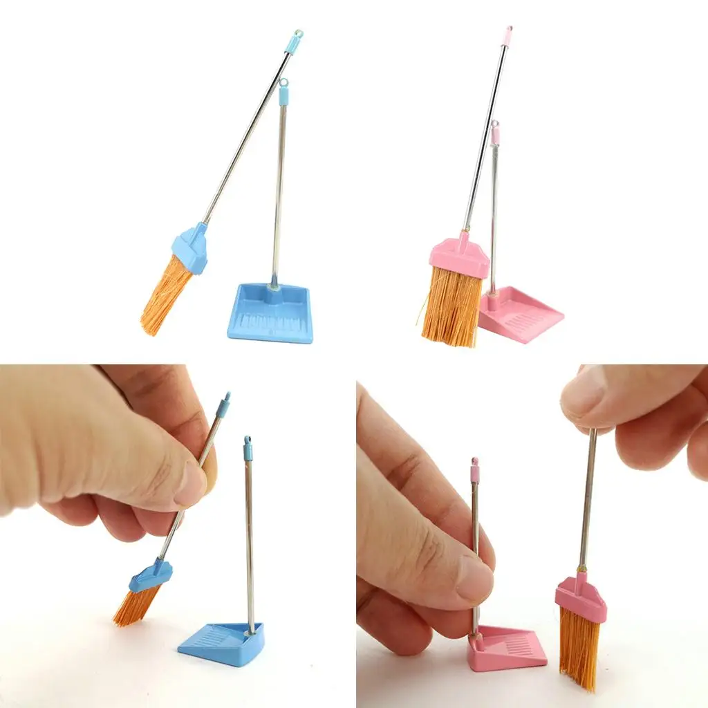 1/12 Scale Plastic Broom Dustpan Set for Dollhouse chen Room Accessories