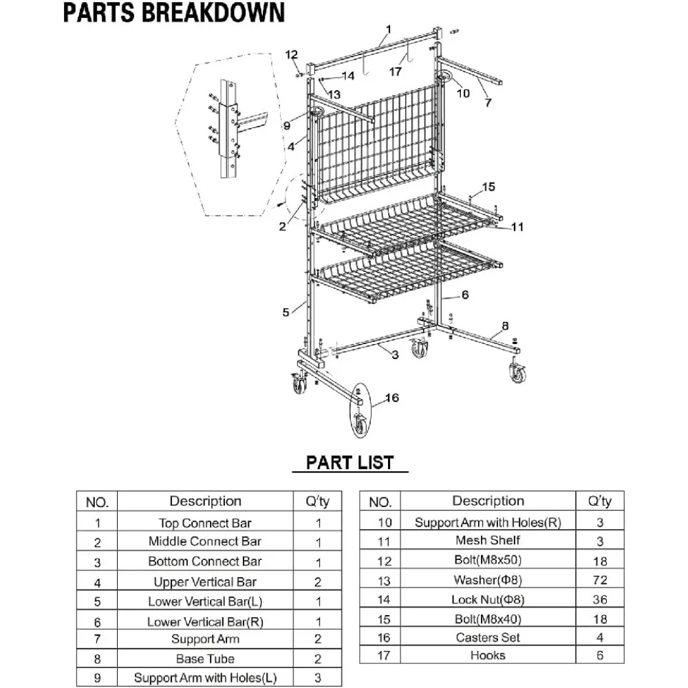 رف تخزين الأدوات المعدني الصناعي ذو 3 أرفف مع عجلات قفل لإدارة الأجزاء شديدة التحمل #5