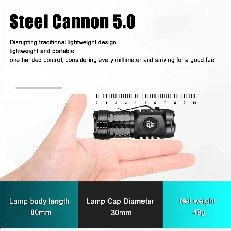 Linterna portátil de alto brillo con 3 LED, pantalla de potencia de carga tipo c, Mini luz multifuncional para exteriores, uso para pesca y Camping