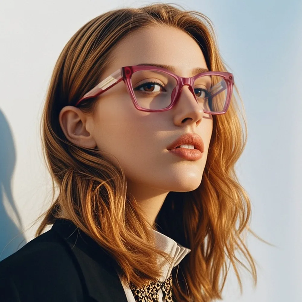 Cat Eye Large Frame Anti Blue Light Eyeglass Frames Women Trendy Full Rim Clear Lens Plain Optical Glasses For Daily Wear Gifts