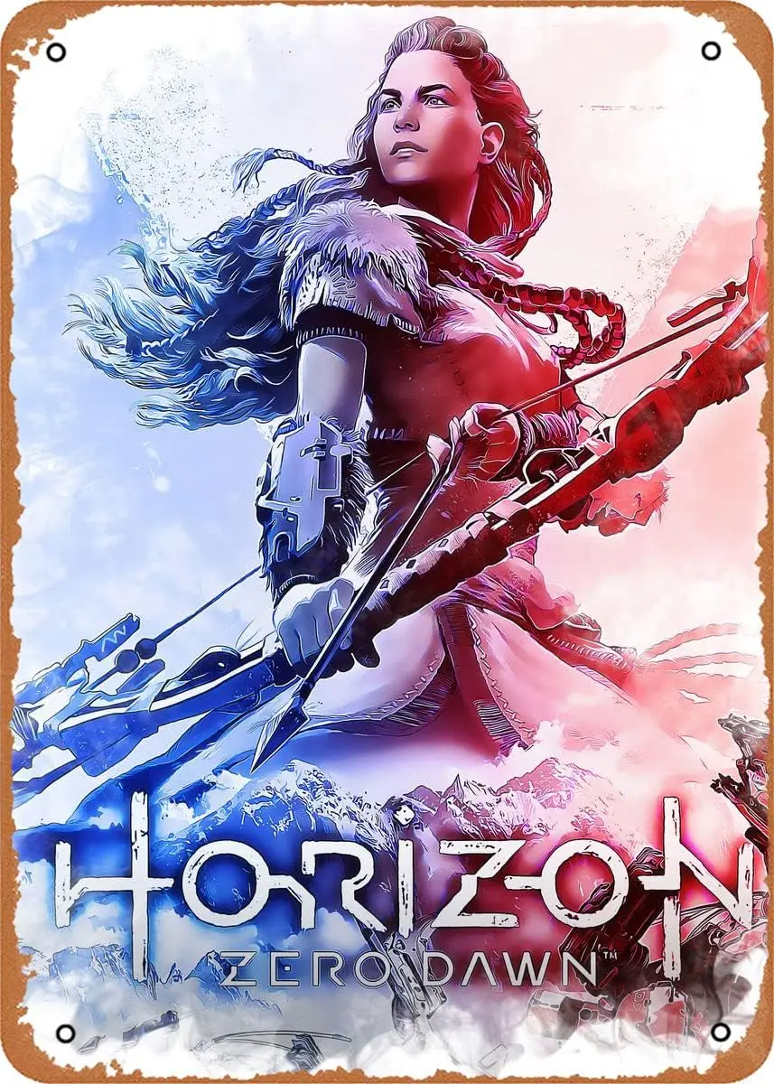 Muecddoa Ysirseu Anime Metal Poster Horizon Zero Dawn Character Poster Metal Tin Logo Horizon Zero Dawn Wall Art Deco logo - 30.