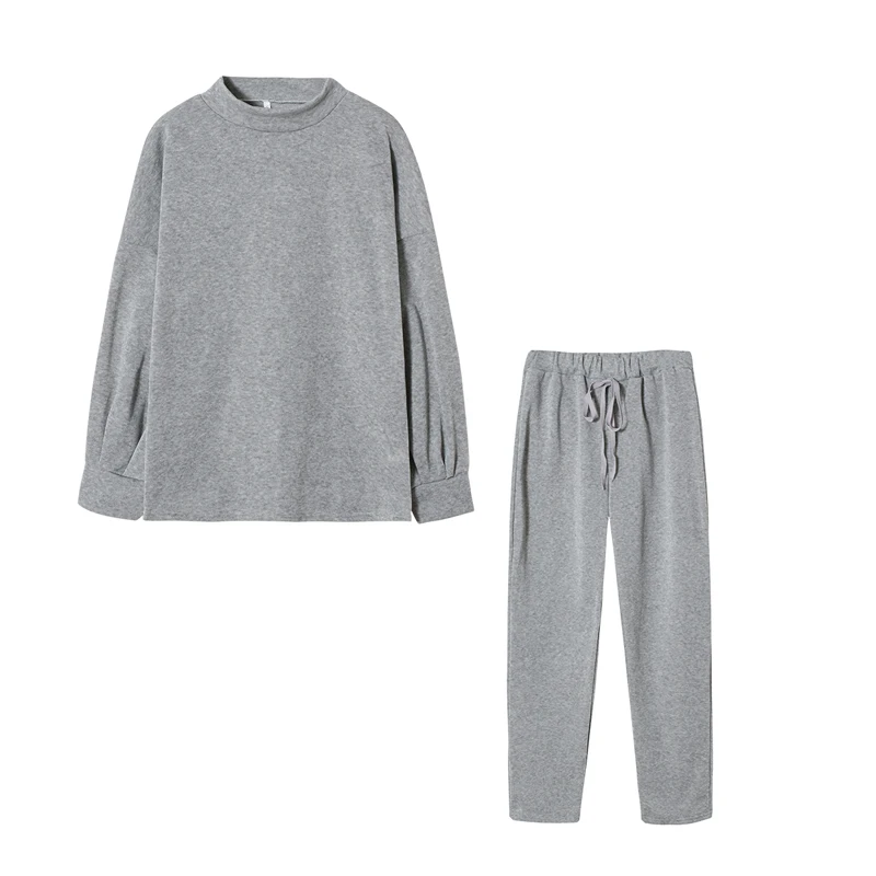 Damessweater met hoge kraag en broek in pure kleur, tweedelige set, casual herfst-wintermode-ensemble