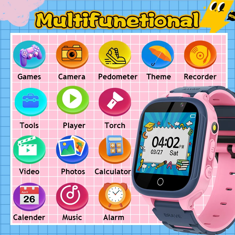 Childrensmartwatch boys and girls ages 3-14 years old, 24games touch screen belt videocamera music player pedometerflashlight