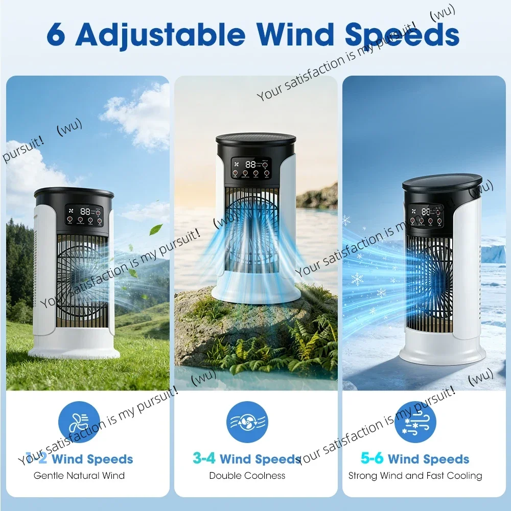 3 in 1 portable 6-speed wind speed, fan + LED night light + humidifier