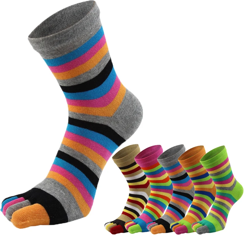 New Women Funny Toe Socks Colorful Striped Five Finger Socks Spring Summer Pure Cotton Women Socks Harajuku Athletic Breathable