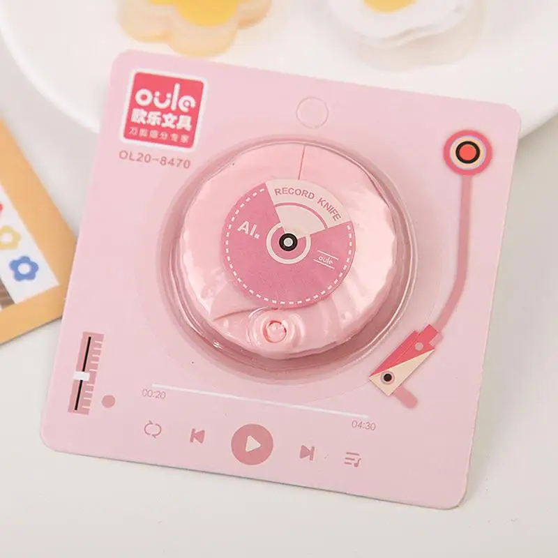 Portable Utility Knife Cute Record Shaped Mini Retractable Handmade Knife Portable Small Pocket Sized Student Art Knife Craft