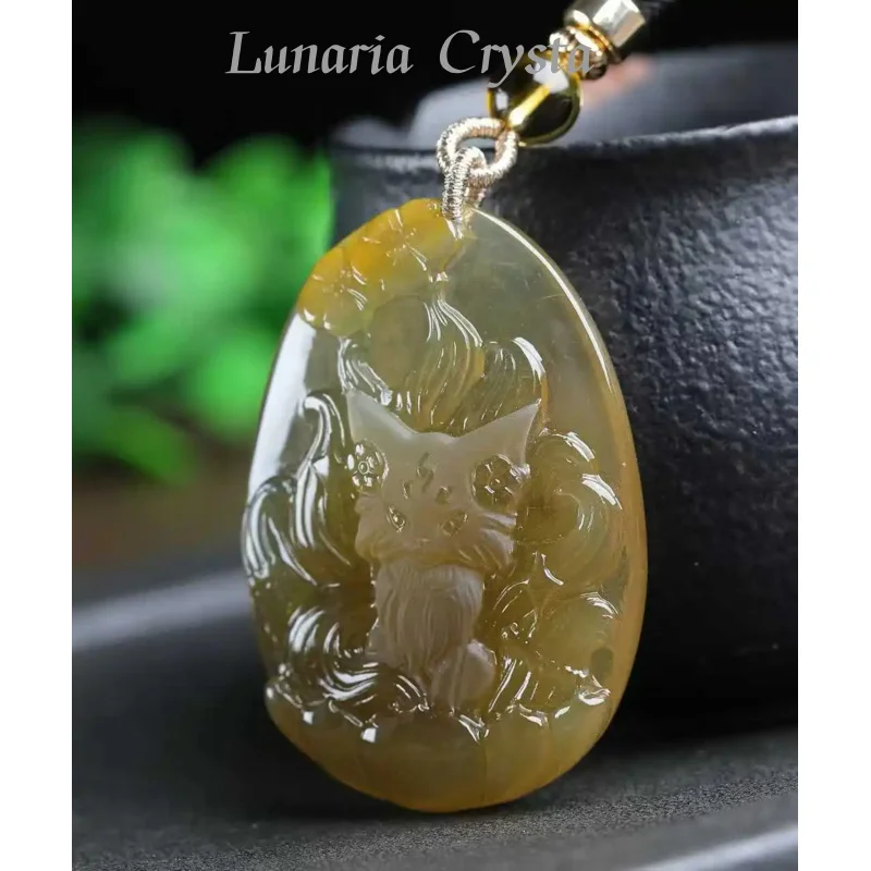 

Подвеска из натурального желтого кристалла с девятихвостой лисой и желтым кроличьим мехом, колье в китайском стиле