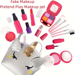 Ragazza finta trucco per i più piccoli i bambini giocano a trucco per bambine con borsa per unicorno Kit per il trucco del bambino giocattoli per il trucco finti