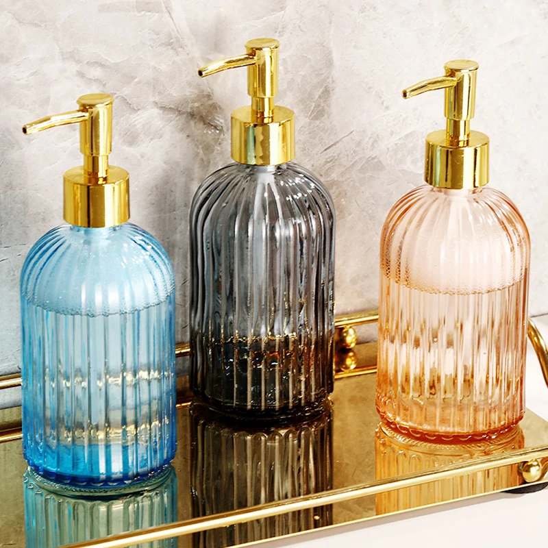 Nordic style light luxury glass lotion bottle hand sanitizer press bottle bathroom 330ml soap dispenser bathroom accessories set