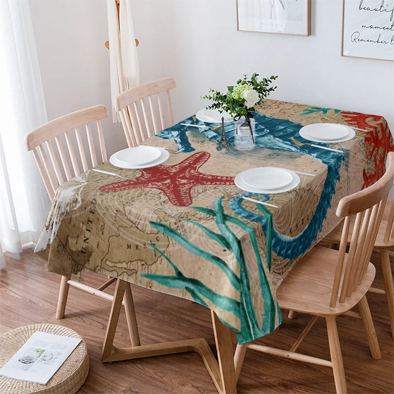 

Nautical Theme Marine Life Series Seahorse Tablecloths Waterproof Kitchen Coffee Table For living Room Home Decor Dining Table