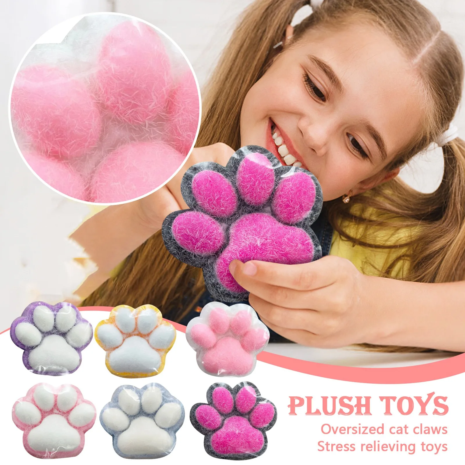 1Pc Squishy Transparent Cat Claws Squeeze Toys Kids Adult Soft Pinch Pop Fidget Toys with Butterfly Beads New Year XMAS Gift