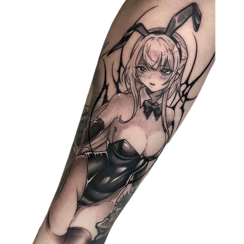 

Anime Sexy Bunny Girl Temporary Tattoos Cartoon Black Tattoo Body Art Waterproof Long-Lasting Fake Tattoo Sticker for Women Men