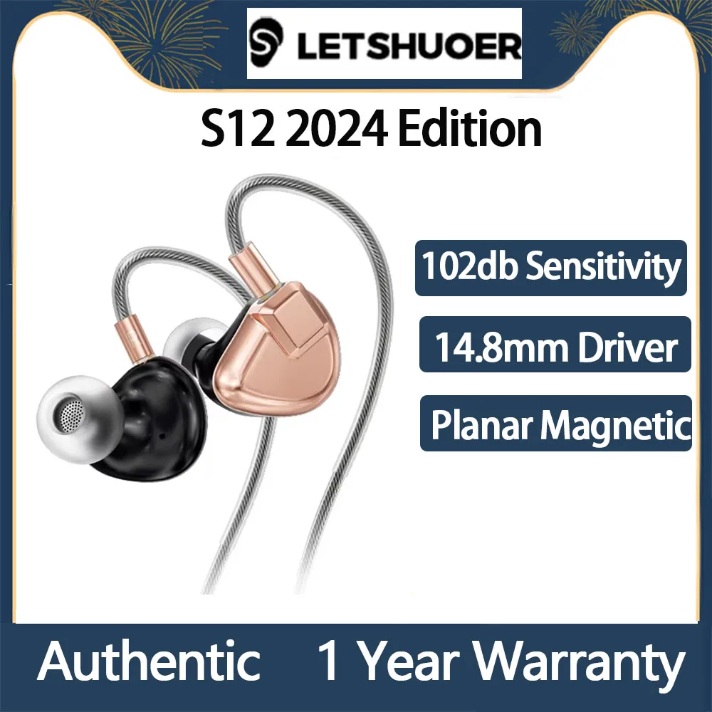 New LETSHUOER S12 2024 Edition 14.8mm Planar Magnetic Driver in ear monitor Earphone HiFi IEM Wired Earbuds Planar headphones