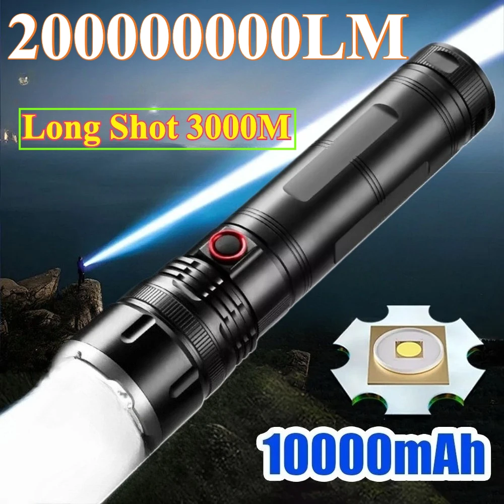 High Power LED Flashlights Long-range 3000M  Zoom USB Rechargeable Waterproof Torch for Outdoor Camping Hiking Spotlight