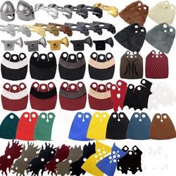 MOC Medieval Military Building Blocks Knights Solider Figure Wearing Part Weapon Helmet Shoulder Armor Cape Fur Cloak Brick Toys