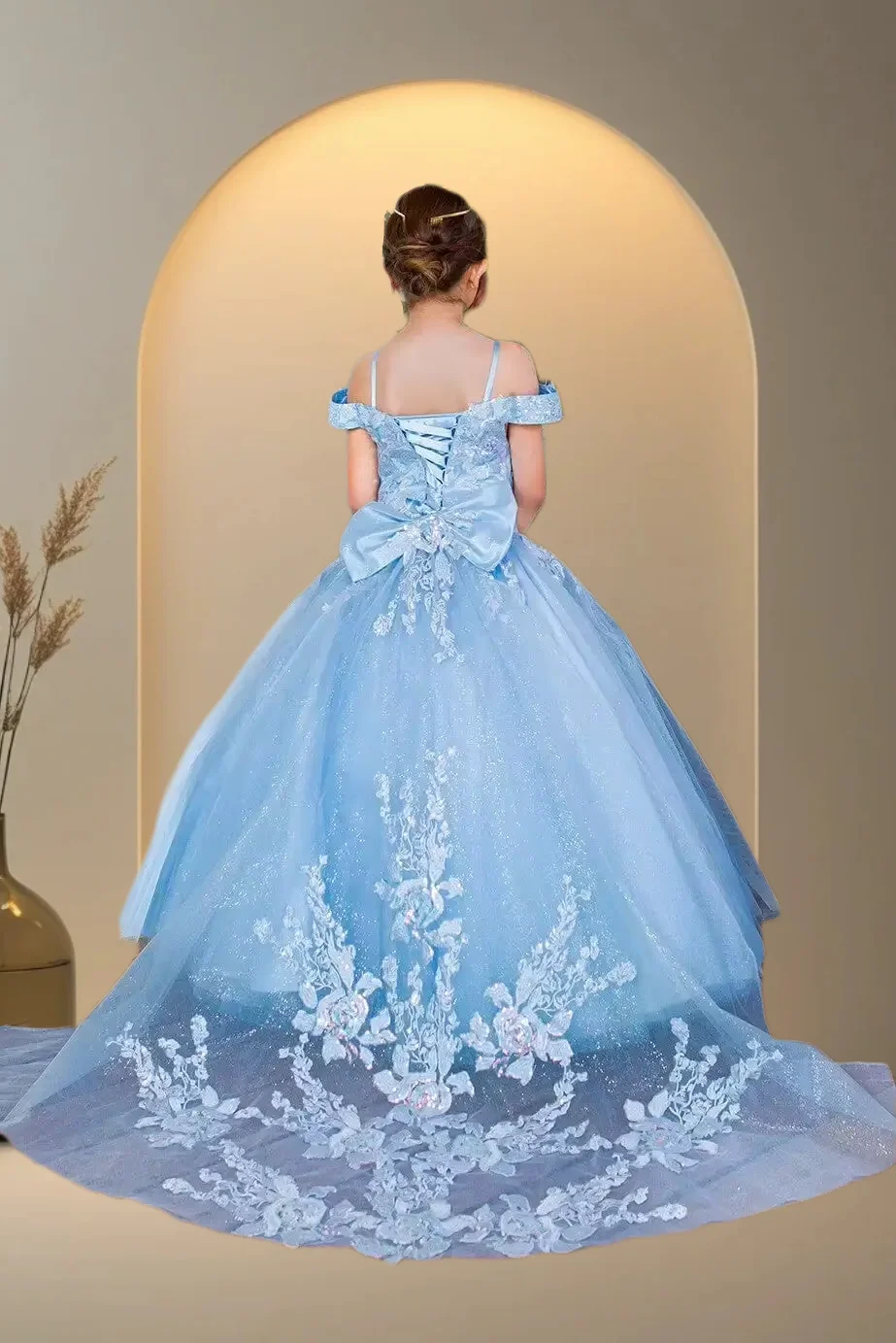 

Luxury Purple OR Blue Flower Girl Dress Printing Premium Solid Fluffy Princess Wedding Party Ball First Communion Evening Gowns
