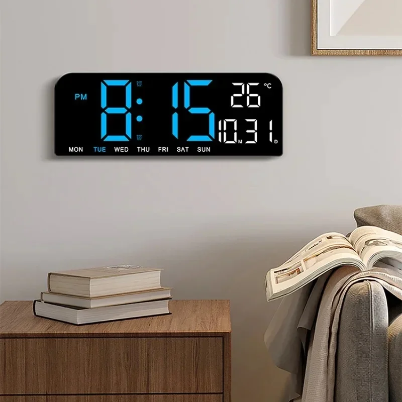 Zasilany przez USB 9-calowy duży cyfrowy zegar ścienny Temperatura Data Tydzień Odliczanie czasu Automatyczny ściemniacz 2 Alarm 12/24H Budzik LED